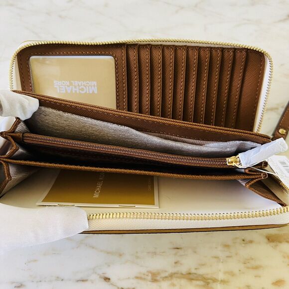 MICHAEL KORS Specchio Jet Set Travel Vanilla Continental Zip Wallet Wristlet - Picture 7 of 8